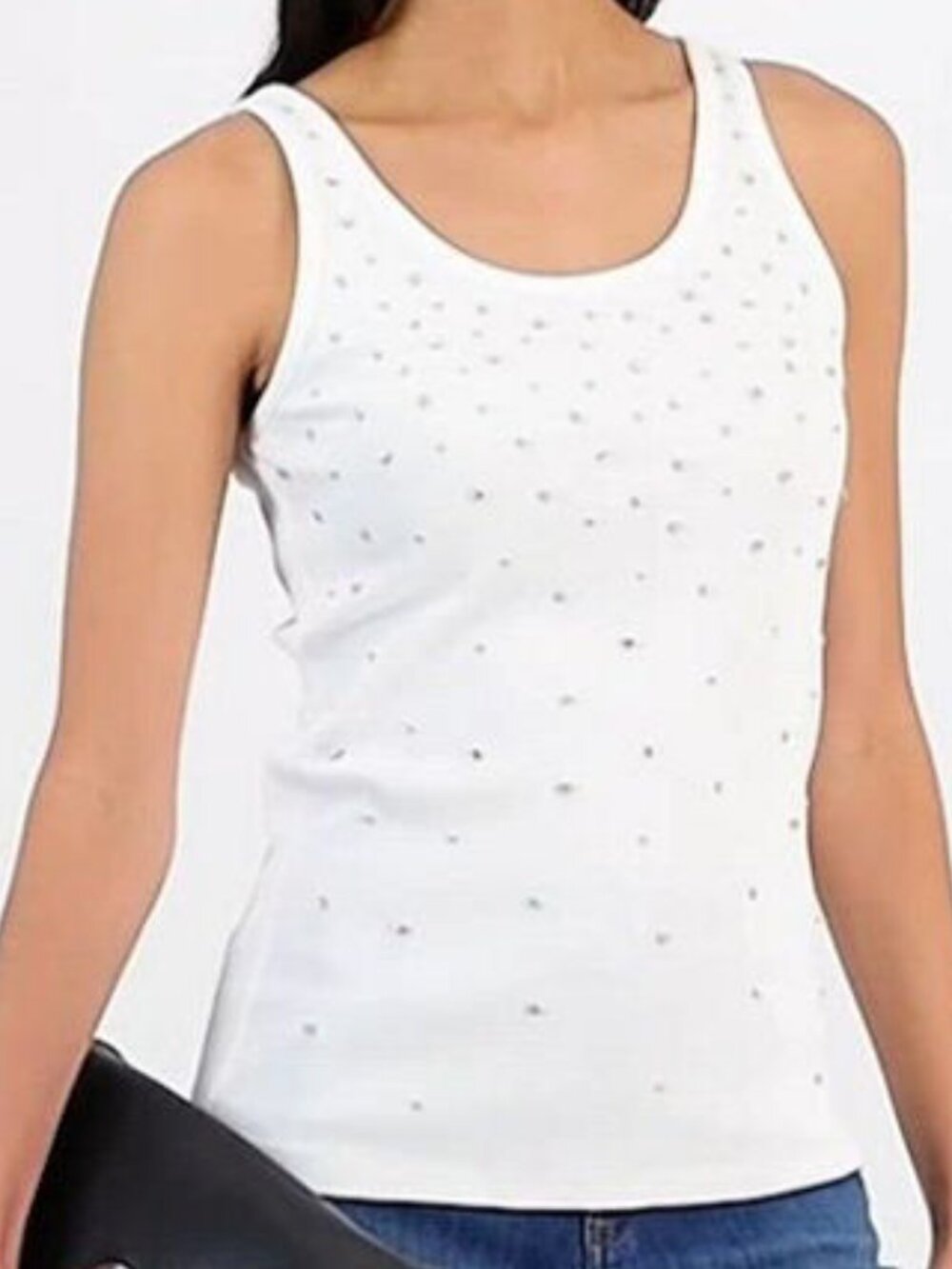INC INTERNATIONAL CONCEPTS EMBELLISHED TANK TOP RHINESTONES WHITE SIZE M NWT